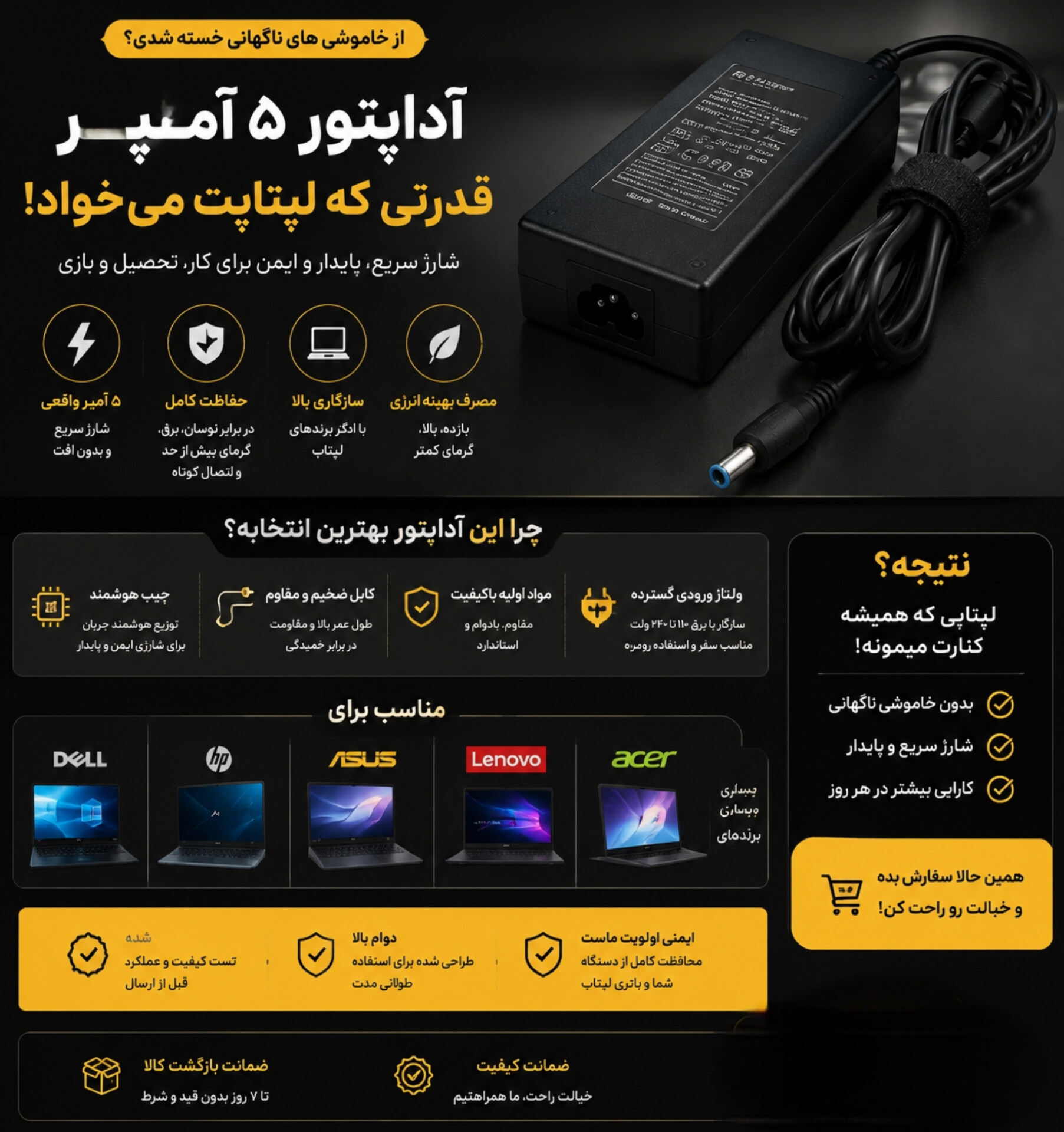 آداپتور لپتابی 12 ولت 5 آمپر