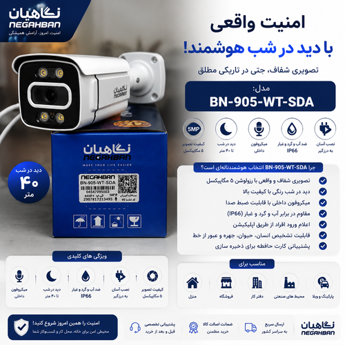 دوربین مداربسته نگاهبان IP BN_905_WT با پردازنده فوق العاده تمام رنگی نگاهبان
