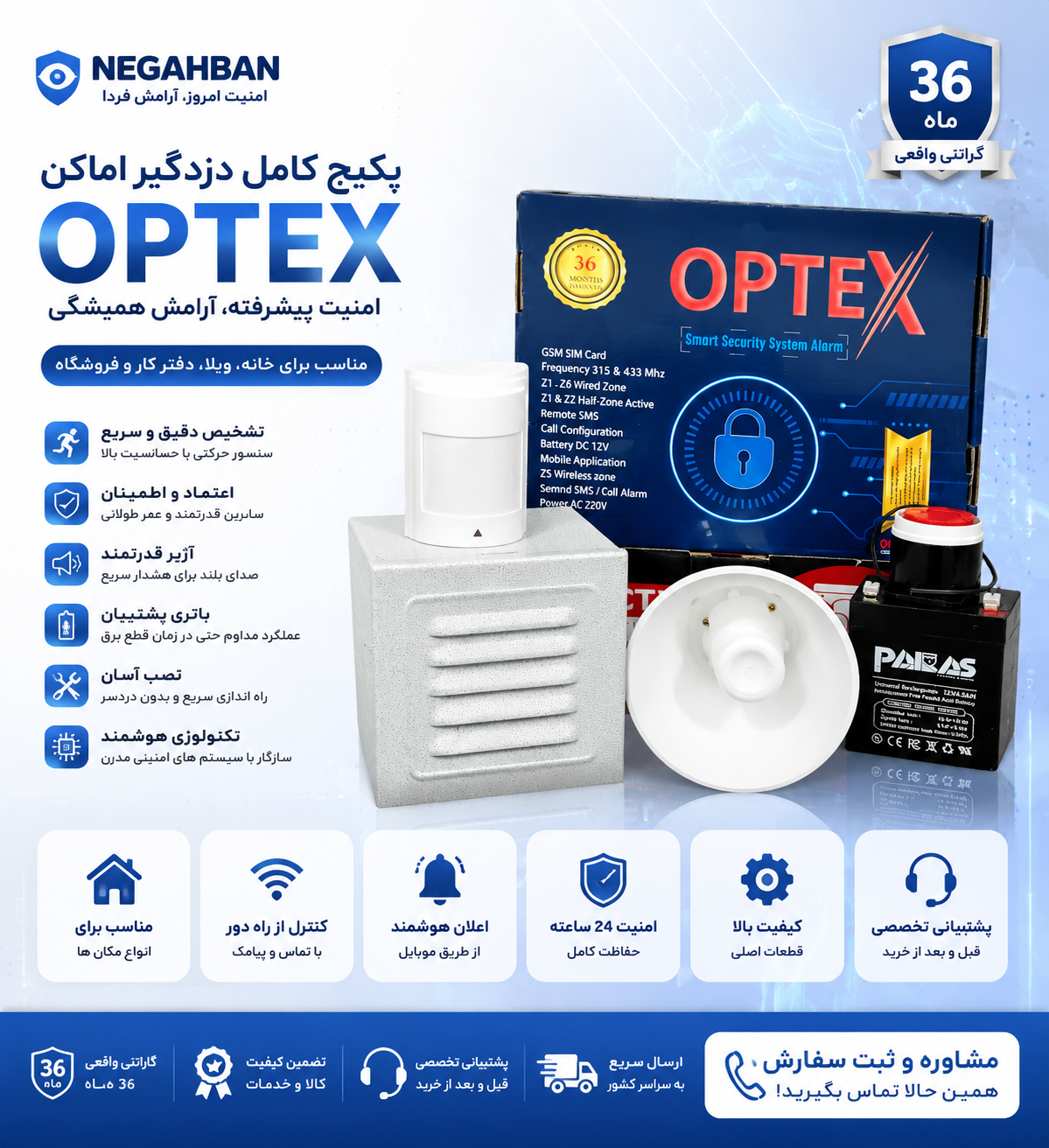 پکیج کامل دزدگیر اماکن اوپتکس