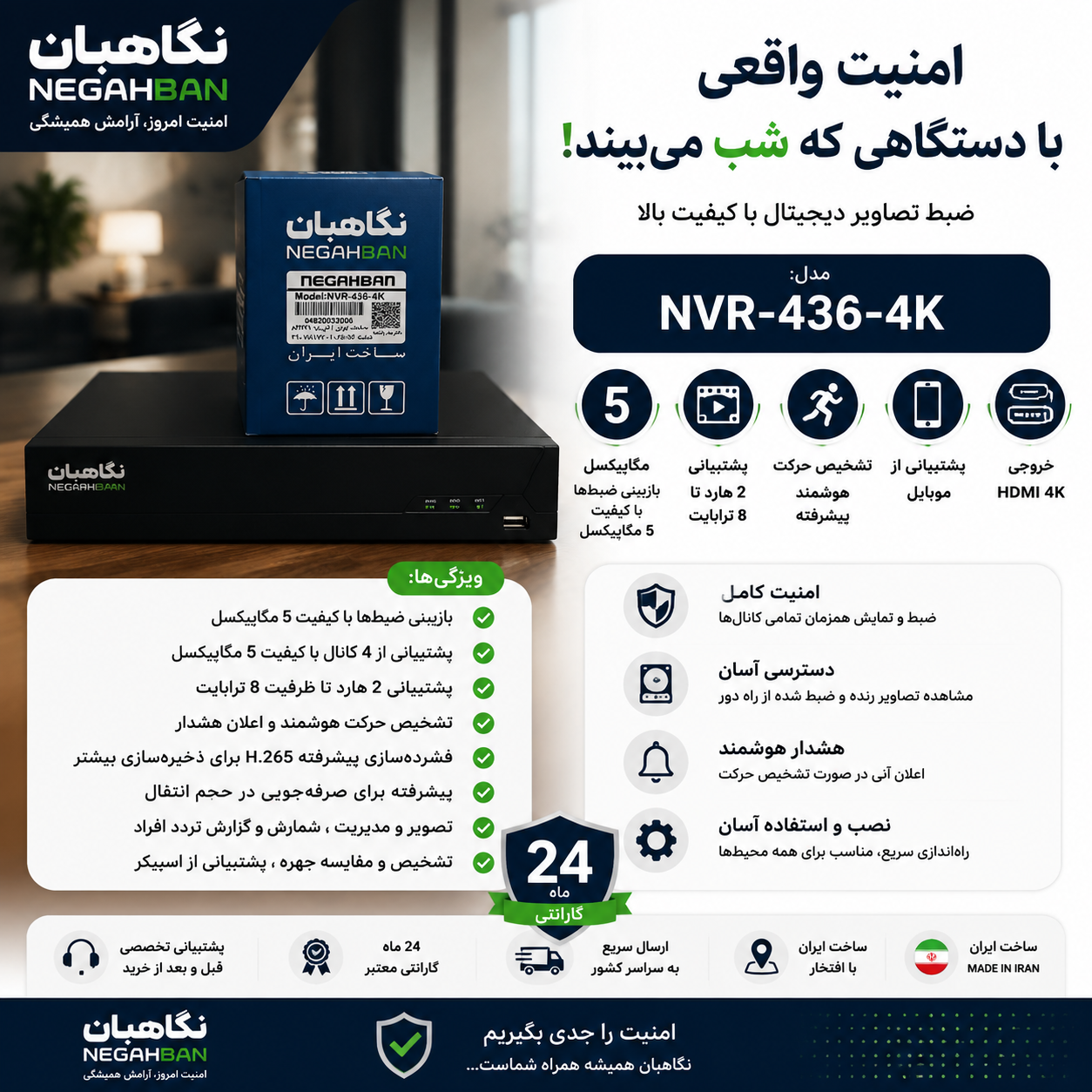 دستگاه  36 کانال نگاهبان IP-NVR،انتقال تصویر و جستجوی هوشمندو ptz