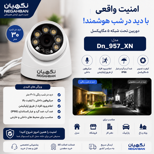 دوربین مداربسته نگاهبان IP DN_957_XNV ،با تصاویر خیلی واضح و دید شب قوی