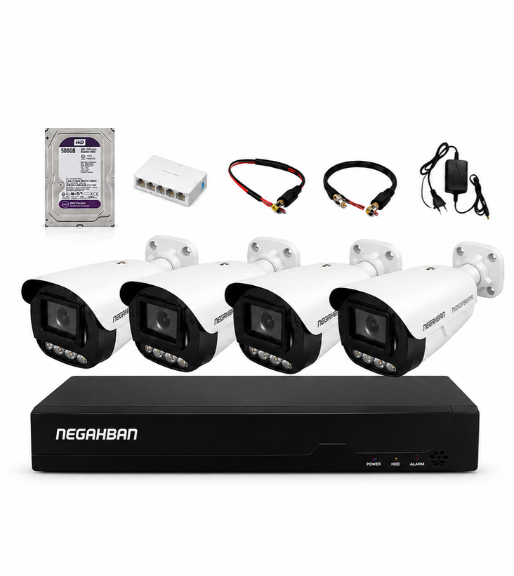 پک 4 دوربین مداربسته نگاهبان IP BN_905_FG+دستگاه NVR+هارد 500 گیگ،مناسب اماکن با تشخیص چهره