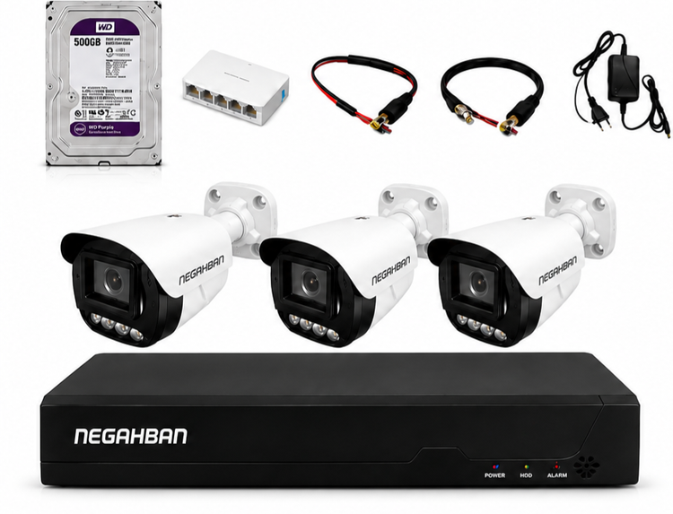 پک3دوربین مداربسته نگاهبان BN_905_FG IP،هارد 500گیگ،دستگاهNVR هوشمند+آماده نصب