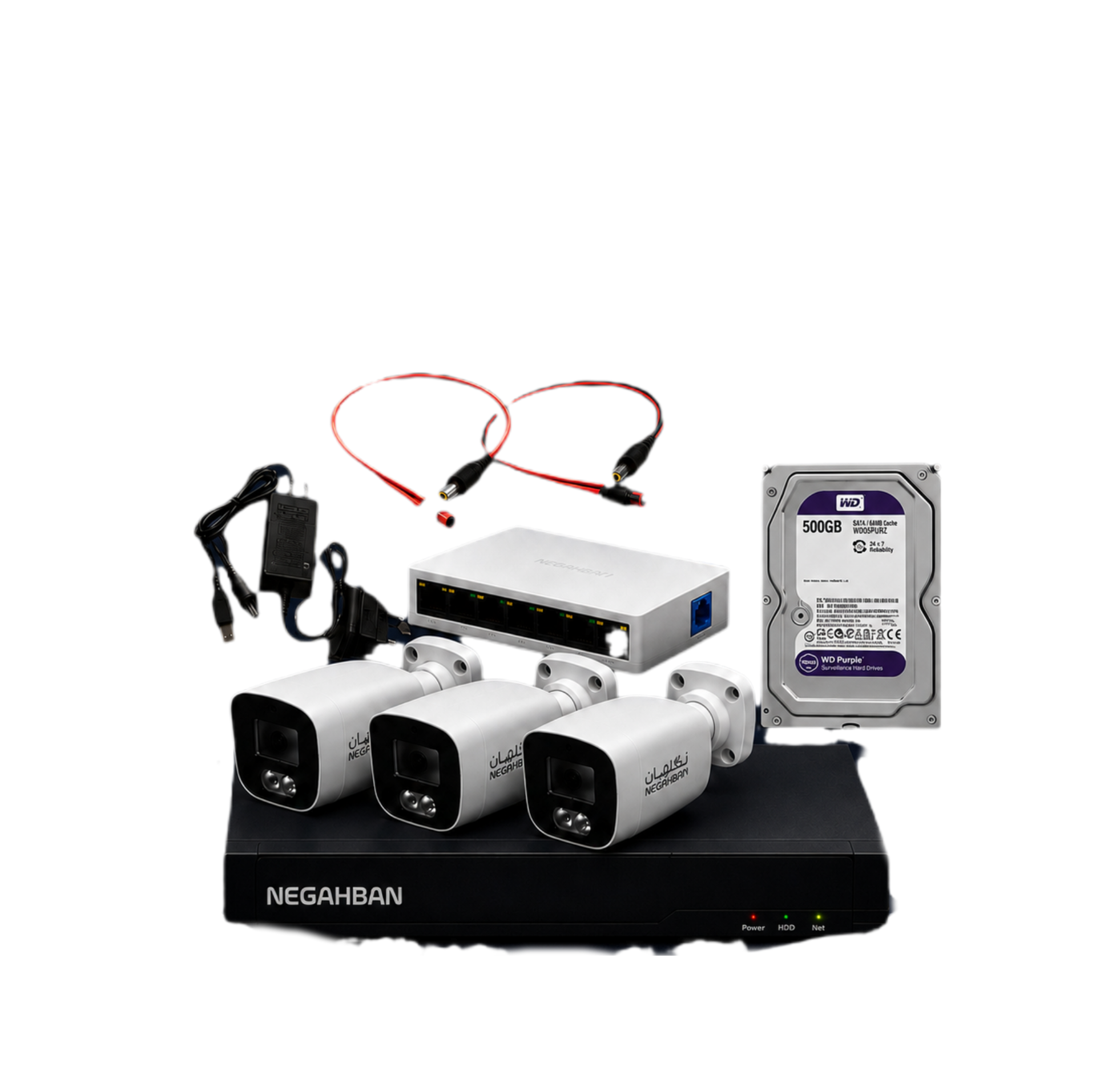 پک کامل 3 دوربین مداربسته نگاهبان IP BN_902_VJ +NVR وهارد500 گیگWD Purple+با دید درشب رنگی