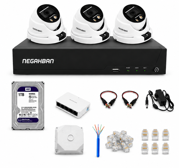 پک 3 دوربین مداربسته نگاهبان DN_957_XNV IP+دستگاه NVR+هارد1 ترابایت با کیفیت عالی