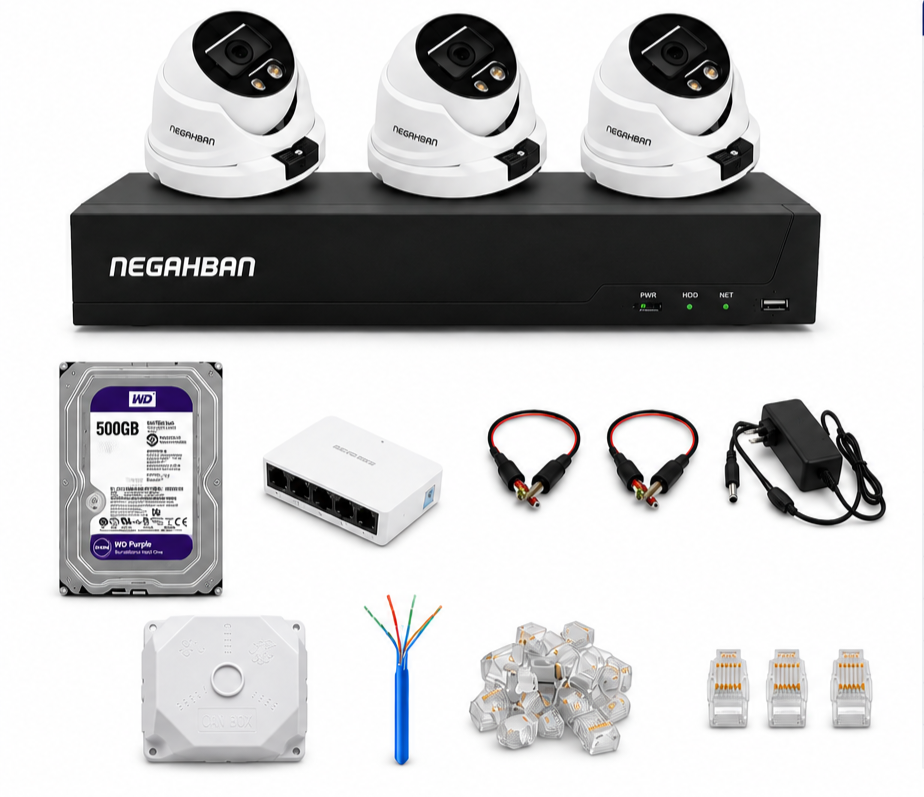 پک 3 دوربین مداربسته نگاهبان DN_957_XNV IP+دستگاه NVR+هارد500گیگ با کیفیت عالی