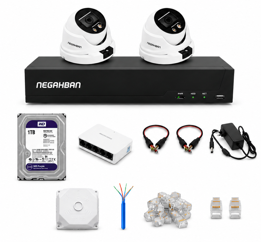 پکیج کامل 2 دوربین مداربسته نگاهبان DN_957_XNV +NVR وهارد500 گیگWD Purple+کیفیت Full HD