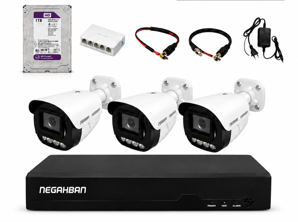 پکیج3دوربین مداربسته نگاهبان IP BN_905_FG،هارد1ترابایت+دستگاهNVRهوشمند