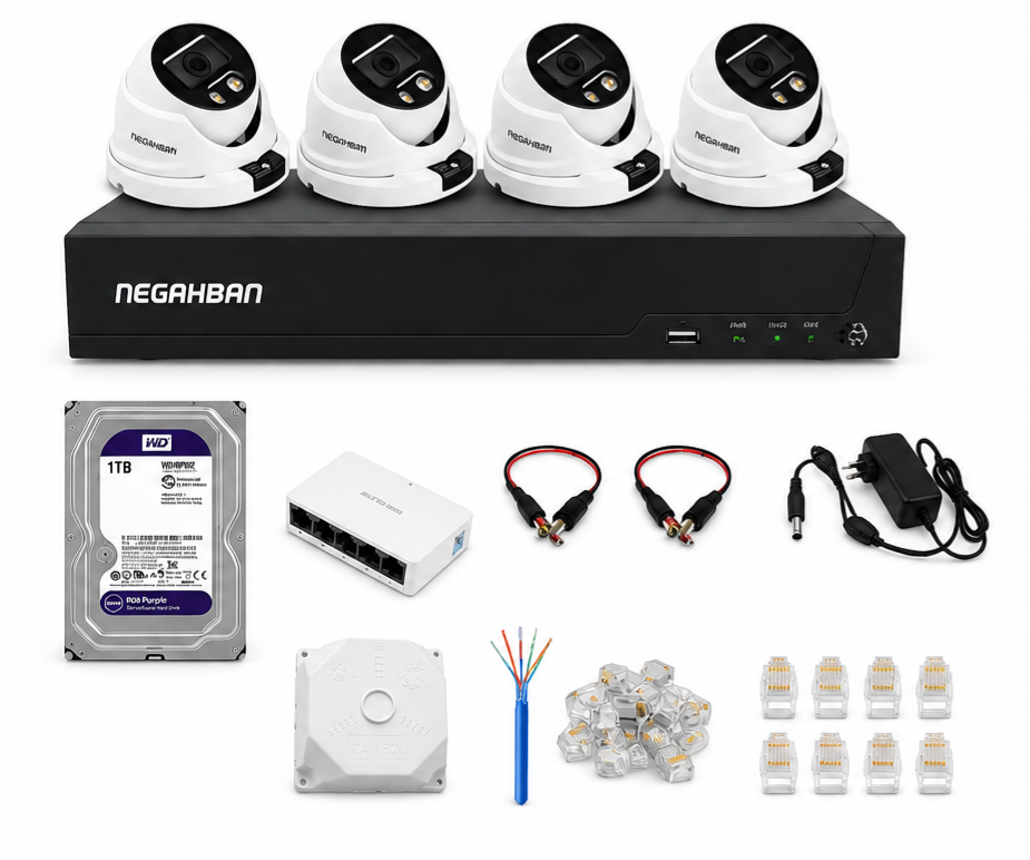 پکیج 4 دوربین مداربسته نگاهبان IP DN_957_XNV +دستگاه NVR+هارد1 ترابایت با کیفیت عالی