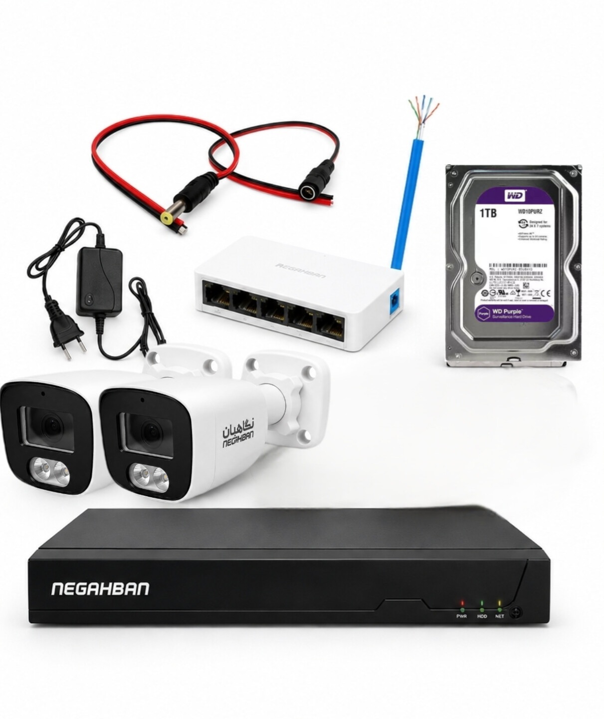 پکیج 2 عددی دوربین مداربسته BN-904-CH42 IP  با هارد 1 ترابایت حرفه ای و هوشمند،تمام رنگی،ضد آب