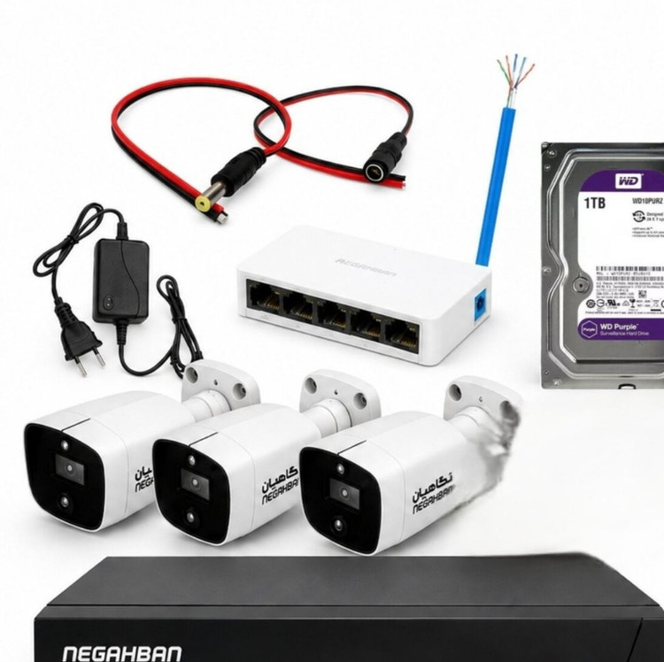 پکیج 3 عددی دوربین مداربسته BN-904-CH42 IP با هارد1 ترابایت حرفه ای و هوشمند،تمام رنگی،ضد آب
