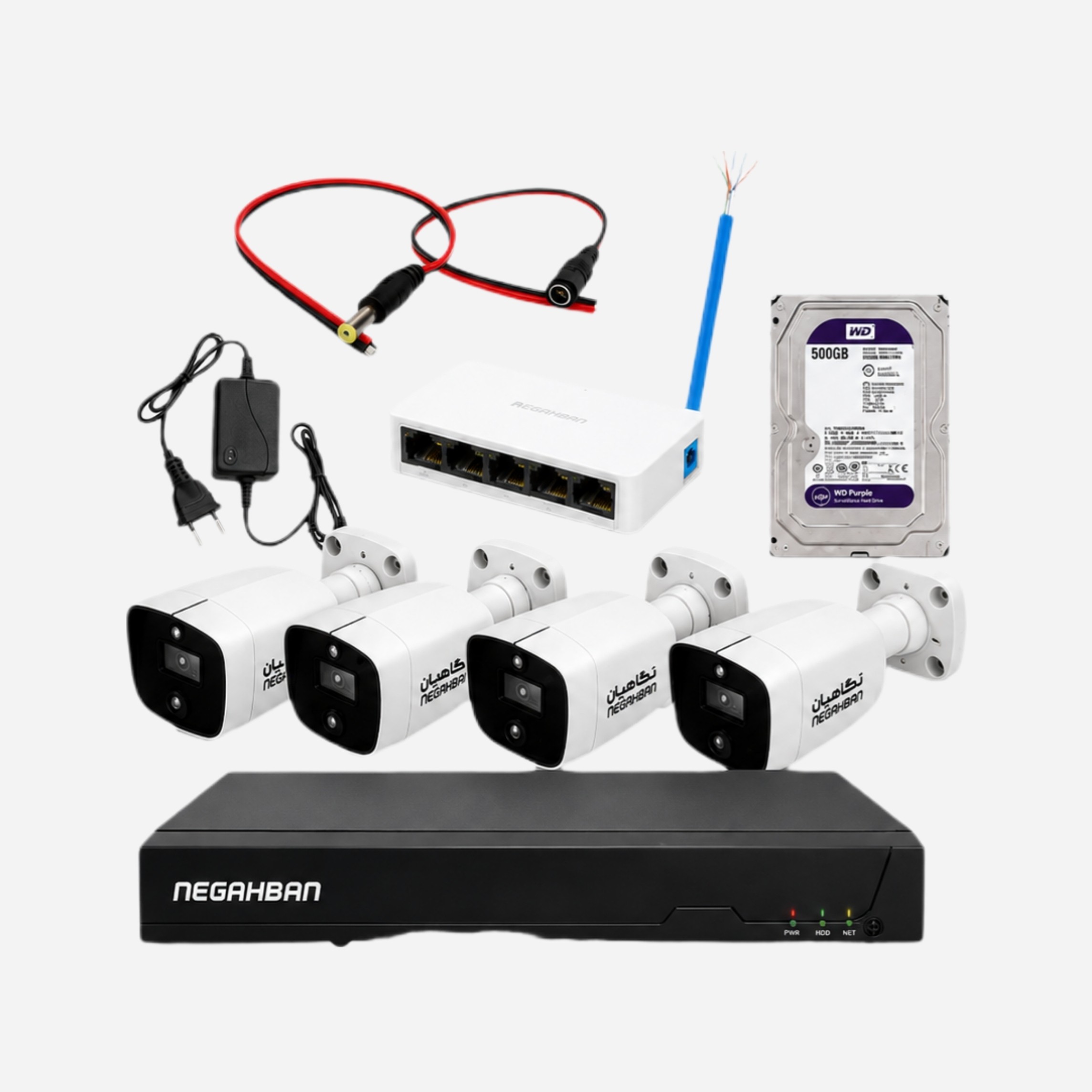 پکیج 4 عددی دوربین مداربسته BN-904-CH42 IP حرفه ای و هوشمند،تمام رنگی،ضد آب