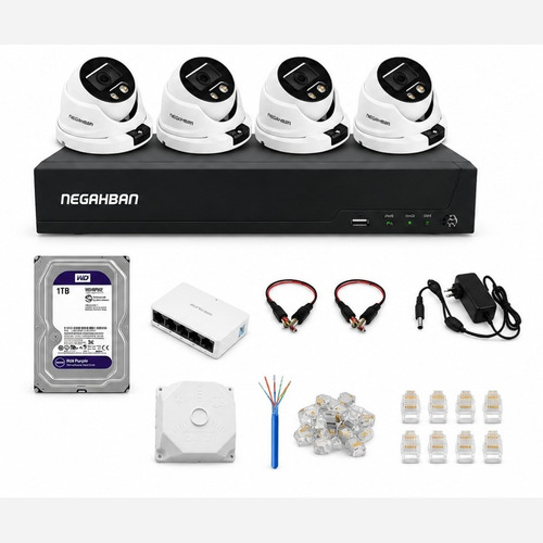 پک 4 دوربین DN-957-XN مداربسته5مگاپیکسلIP+دستگاه NVR+هارد1 ترابایت با کیفیت عالی